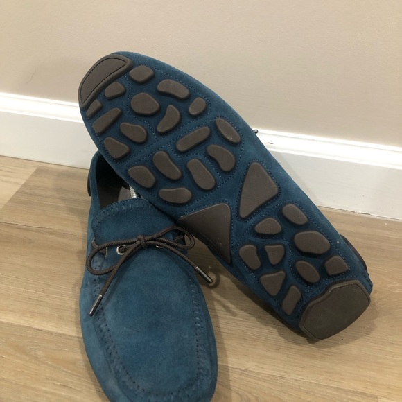 Salvatore Ferragamo Atlante Blue Suede Men Drivers Loafers Logo Back 10 EE - Picture 6 of 6